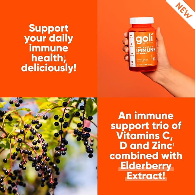 Goli Immune Vitamin Gummy - 120 Count - Elderberry, Vitamin C, D & Zinc, Vegan, Non-GMO, Gluten-Free & Gelatin-Free, Pack of 2