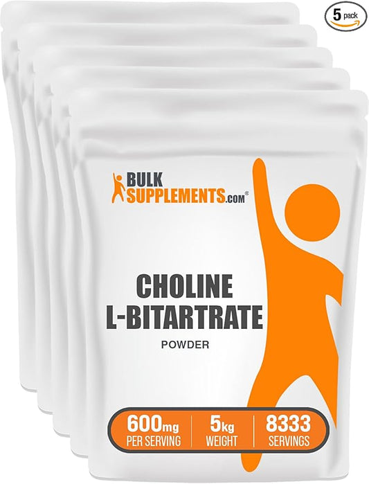 BulkSupplements.com Choline Bitartrate Powder - as Choline L-Bitartrate, Choline Supplement - Gluten Free, 600mg per Serving, 5kg (11 lbs) (Pack of 5)
