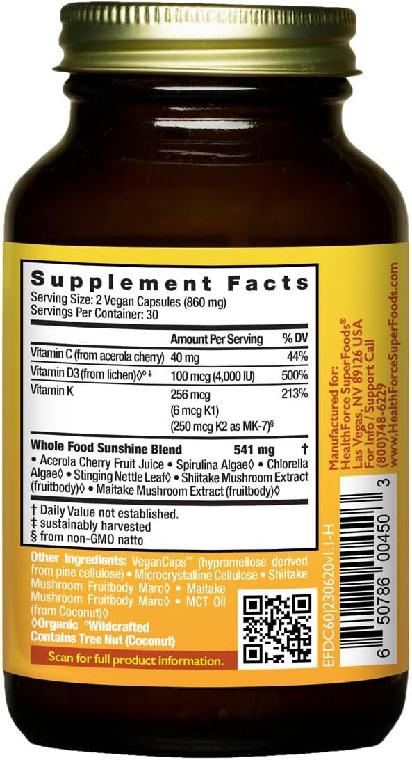 HealthForce SuperFoods Truly Natural Vitamin D - 60 Vegan Capsules