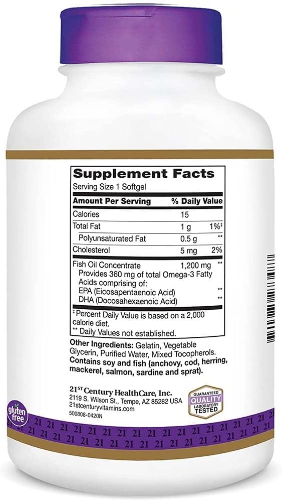 21st Century Fish Oil 1200 mg Softgels, 140 Count