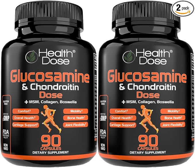 Glucosamine Plus Premium Joint Support - with MSM, Collagen & Boswellia - 90 Capsules - Antioxidant Properties for Cartilage Support, Joint Health & Mobility Pack of 2.