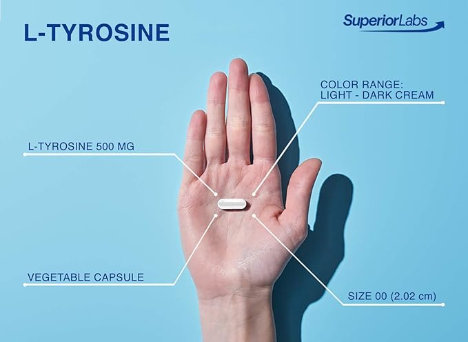 Superior Labs – Pure Natural L-Tyrosine NonGMO – 500 mg, 120 Vegetable Capsules – Supports Mental Clarity – Promotes Alertness – Boosts Energy – Dietary Supplement for Calming and Relaxation