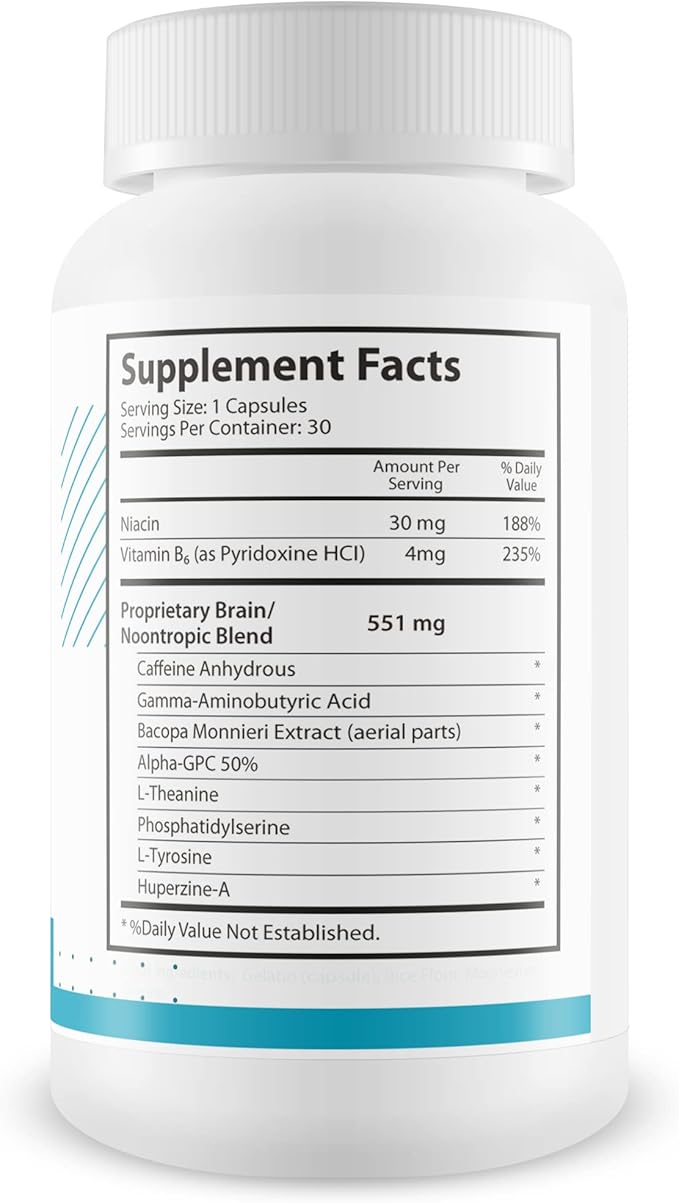 Pro Brain Savior - Nootropic Brain Supplement - Pro Mind Boost Formula for Memory, Focus, & Clarity - Study Pills - Bacopa, Niacin, Caffeine + L-Theanine, GABA - Promote Memory Retention & Learning