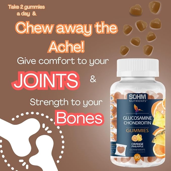 SOHM Glucosamine and Chondrotin Gummies 60 Count Individually Wrapped, Supports Joints Health and Bones Health, Glucosamine Chondroitin Gummies for Mens and Women Vegetarian (Pineapple,Orange)