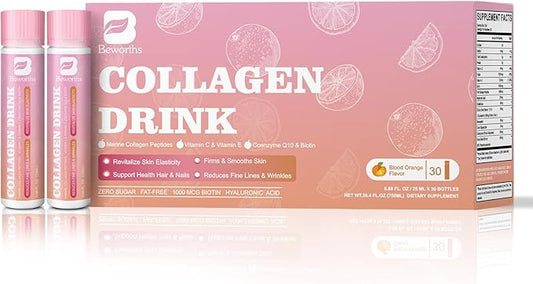 Collagen Peptides Drink, Collagen Peptides Liquid Drink with Coenzyme Q10, Hyaluronic Acid, Biotin & Vitamin C, Vitamin E, Collagen for Women Support Revitalize Skin Elasticity - Apple Flavor