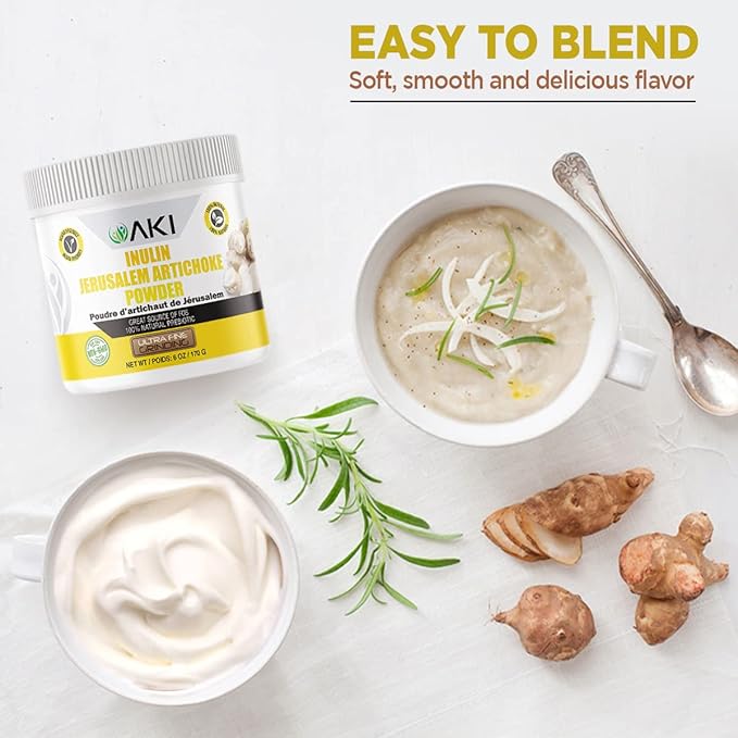 AKI Inulin Jerusalem Artichoke Powder (6oz/170g) Good in Fiber & Prebiotic, Ideal for Coffee, Smoothies, Juice & Other Meals - Vegan, Gluten-Free (Pack of 1)