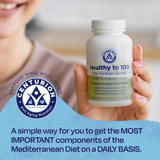 Healthy to 100, Sicilian Secret Mediterranean Diet, Superfood, Supports Healthy Lifestyle, (with Resveratrol, Rosemary, Grape Seed Extract, Bergamot Extract) Boost Immunity, 90 Capsules, 30 Servings