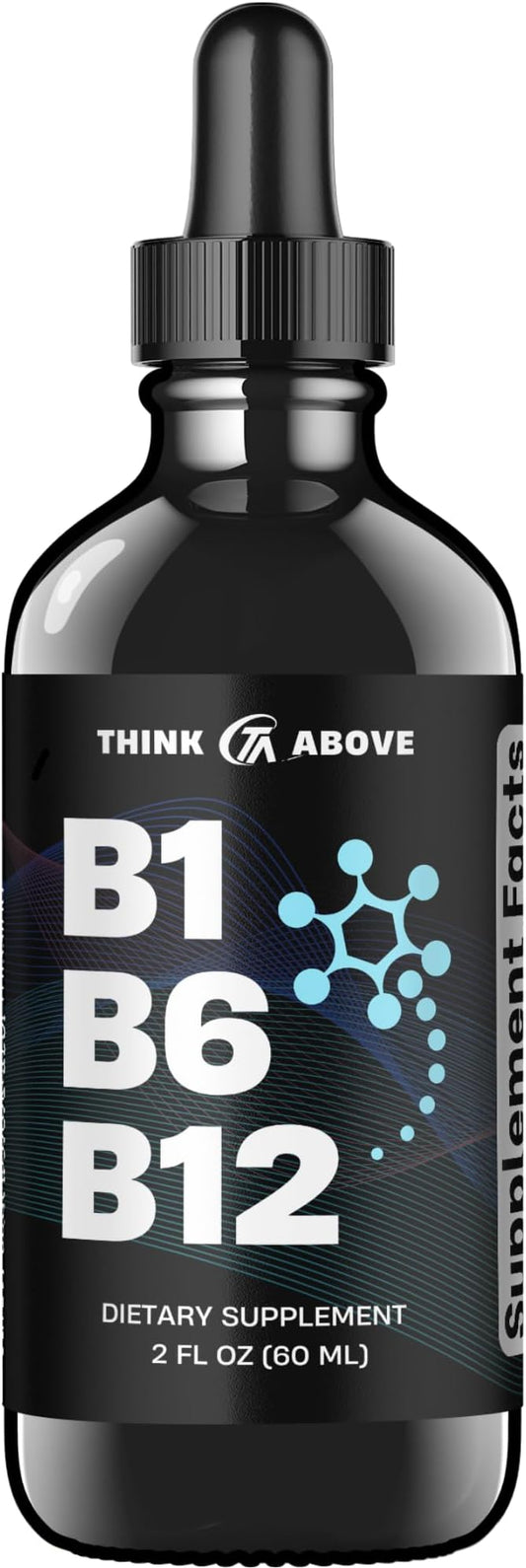 B1 B6 B12 Vitamin Liquid Drops - Nerve, Energy, Brain Support Supplement - Fruity-Like Flavor - Methylcobalamin, Thiamine, Pyridoxine - 60 Day Supply - 2 oz - for Men and Women - Simply Made