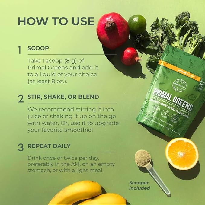 2 Pack, Super Greens Powder, 30 Servings w/+50 Greens Superfood Chlorella, Probiotics, Green Tea, Wheatgrass, Kale, Turmeric, Green Superfood Powder for Energy - Primal Greens