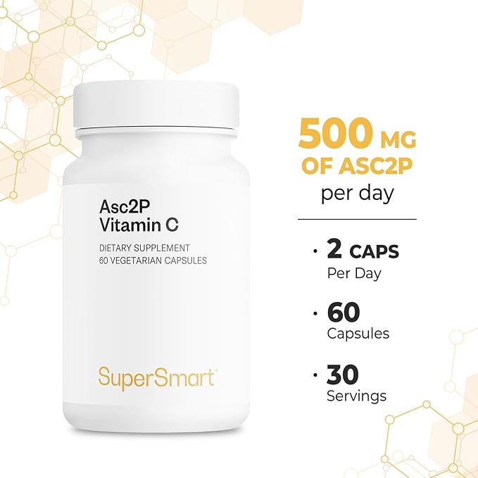 Supersmart - Asc2P 500 mg Per Day (Magnesium Ascorbyl Phosphate) - Anti-Aging & Antioxidant Supplement - Powerful Form of Vitamin C | Non-GMO & Gluten Free - 60 Vegetarian Capsules