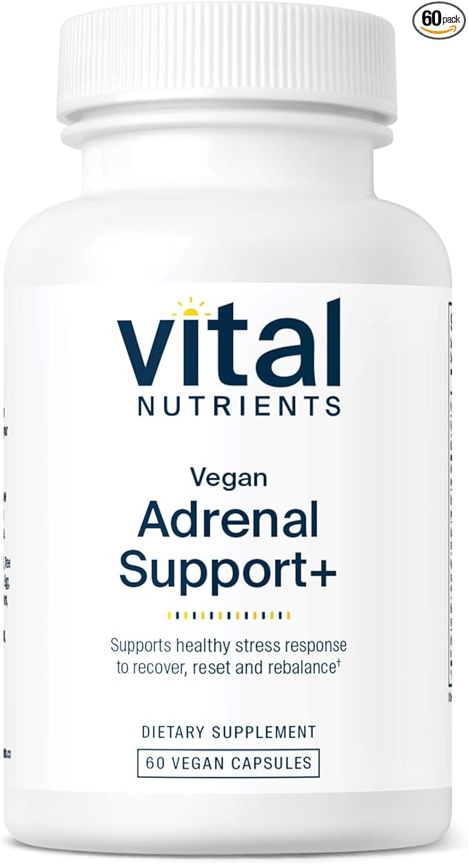 Vital Nutrients Vegan Adrenal Support + | Supplement to Support Adrenal Gland Function and Healthy Stress Response* | Mild Stress* | Gluten, Dairy & Soy Free | 60 Capsules