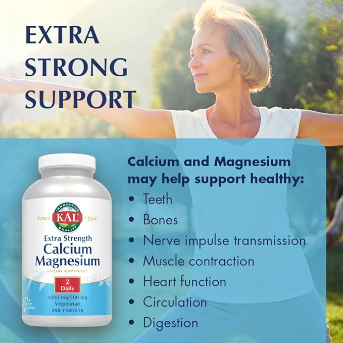 KAL Extra Strength Calcium Magnesium Tablets, 250 Count