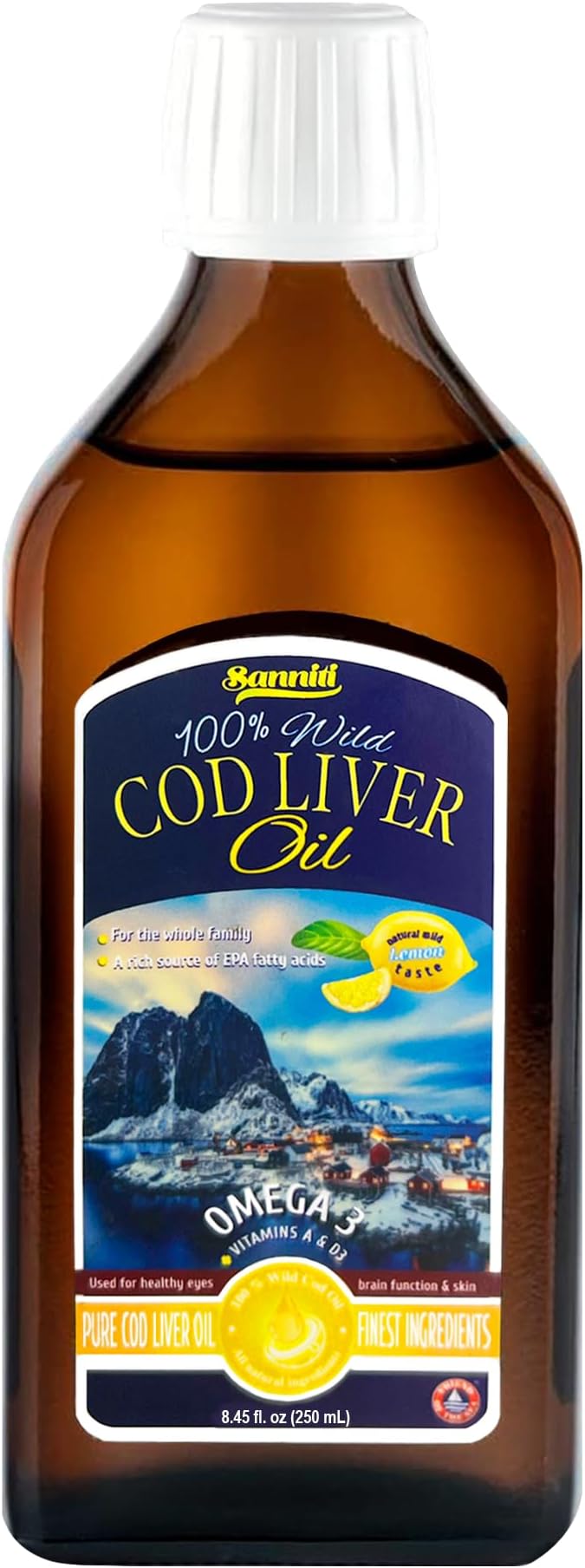 Sanniti 100% Natural Cod Liver Oil, Wild Caught Nordic, 250 ml (Pack of 2) (Lemon)