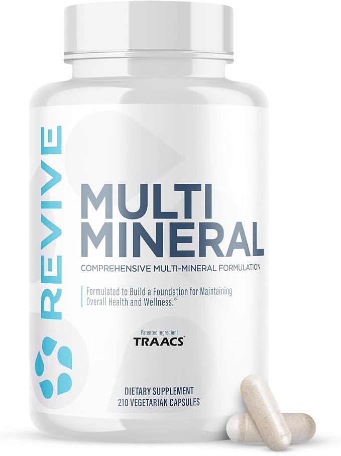 Revive MD Multi Mineral Supplement for Men & Women - Broad Spectrum Mineral Support Supplement Promotes Healthy Bone Density & Skeletal Strength - Calcium, Vitamin D, Magnesium & Zinc - 210 Capsules