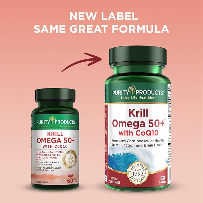Purity Products - Krill Omega 50+ with CoQ10, 60 Dietary Supplement Softgels