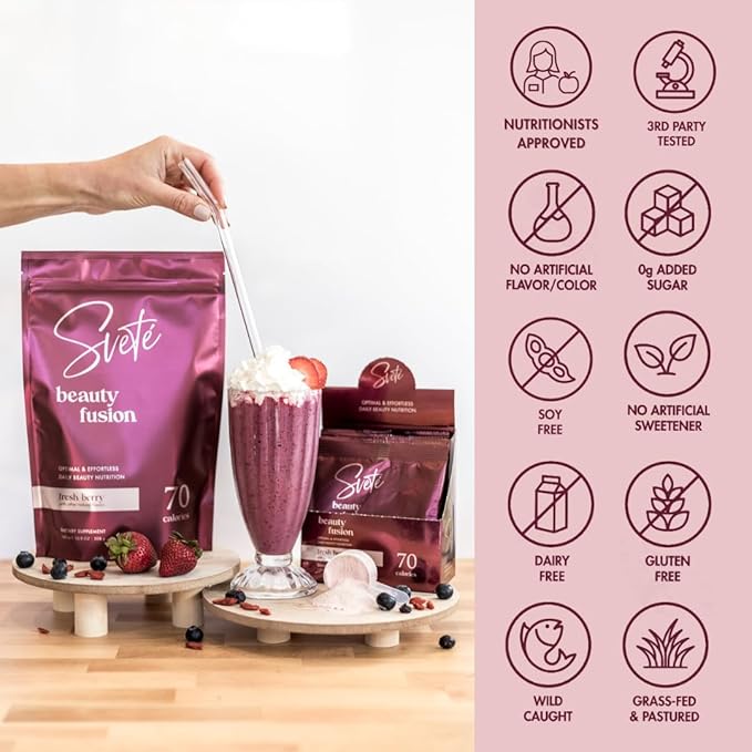 Hydrolyzed Multi Collagen Powder Beauty Superfood for Women Aging Skin, Hair, Nail, Joints, Gut Health, Vitamins, Probiotics, Peptides Keto Supplement Drink |Berry Flavor by Svete