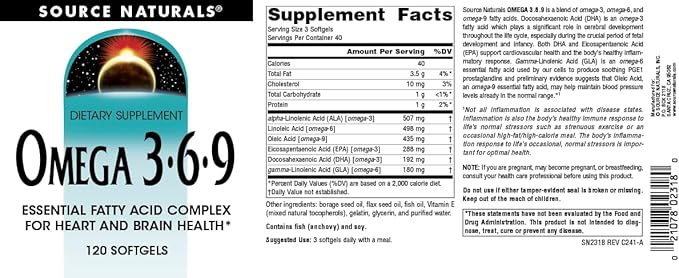 Source Naturals Omega 3-6-9, Essential Fatty Acid Complex for Heart and Brain Health* - 120 Softgels