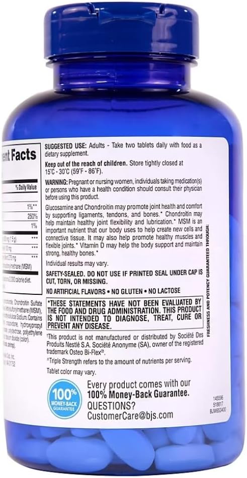 Berkley Jensen Glucosamine Chondroitin – Triple Strength Glucosamine Chondroitin Complex with MSM and D3 – Joint Supplement Tablets for Joint Support and Cartilages, NSF Certified, 200 Ct. (Pack of 1)
