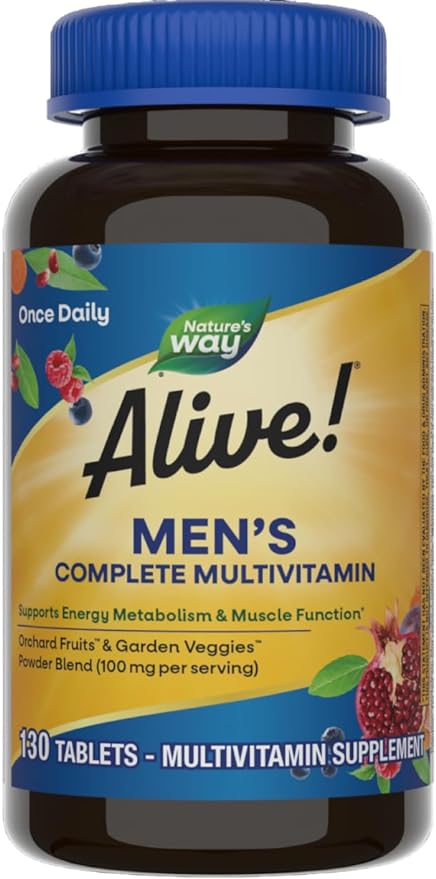 Nature's Way Alive! Men's Complete Daily Multivitamin, Supports Energy Metabolism & Muscle Function*, with B-Vitamins, Gluten Free, 130 Tablets (Packaging May Vary)