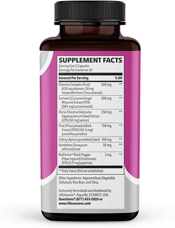 LifeSeasons Leg Veins Tone-R - Supports Vein Health & Circulation - Reduces Spider Veins, Restlessness & Heavy Legs - Enhances Vascular Strength - Diosmin, Horse Chestnut & Turmeric - 60 Capsules