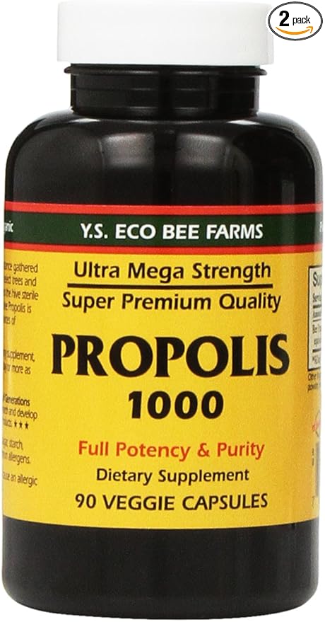 Propolis-Raw Unprocessed 1000mg Y.S. Organic Bee Farms 90 Caps, Pack of 2