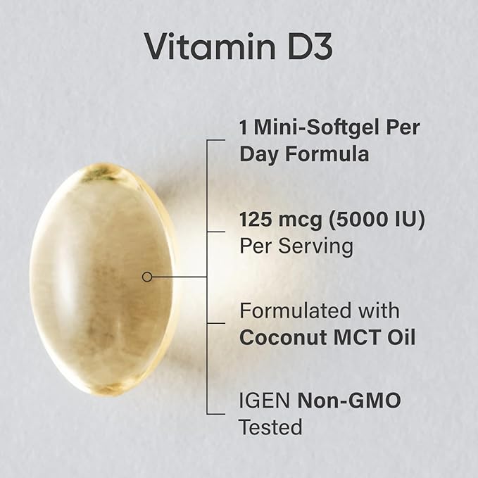 Sports Research Triple Strength Omega 3 Burpless Fish Oil 1250mg from Wild Alaska Pollock, Vitamin D3 5000 IU with Coconut MCT Oil (125mcg) and Vegan Biotin 5000mcg Vitamin B7-30 Softgels Each