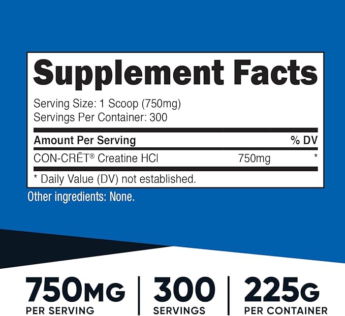 Nutricost Creatine HCl Powder (8 OZ) - Made with CON-CRET Creatine, 300 Servings