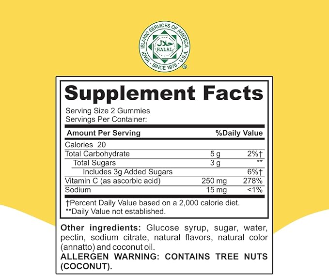 Khair Halal Vitamin C Gummies - Non GMO, Gluten-Free, Gelatin-Free, Vegetarian - Immune Support Gummies, Halal Delicious Vitamins for Adults & Kids - 60 Gummies