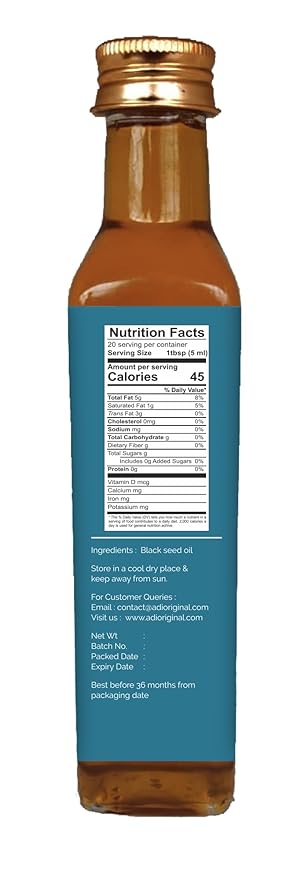 ADI Organic Black Seed Oil 8.8 oz, 100% Pure Unrefined Cold Pressed Liquid Oil, Glass Bottle, USDA Certified, Nigella Sativa, Rich in Omega 3-6-9