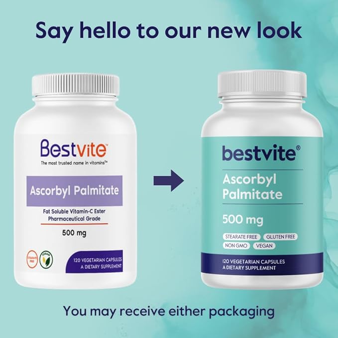 BESTVITE Ascorbyl Palmitate 500mg (240 Vegetarian Capsules) (2-Pack) - No Stearates - No Fillers - No Flow Agents