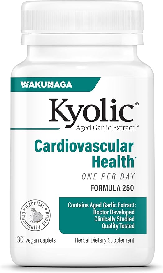 Kyolic Aged Garlic Extract Formula 250, Cardiovascular Health, One Per Day, 30 Vegan Capsules (Packaging May Vary)