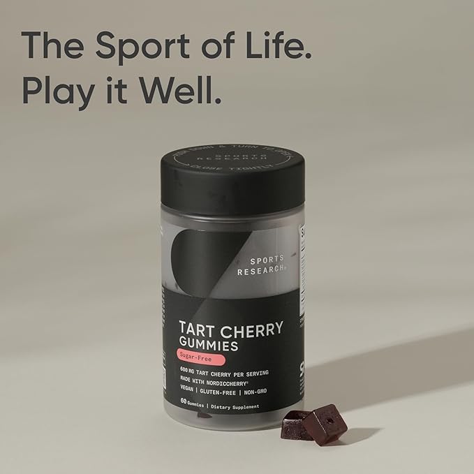 Sports Research® Tart Cherry Gummy Supplements | 600mg of NordicCherry™ | Enhanced Workout Recovery | Sugar and Sugar Alcohol Free - 60 Gummies for Adults, 1 Month Supply