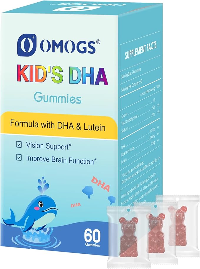 Children’s DHA Blueberry Flavoured Gummies, with Lutein, Omega-3 & Vitamin C Algae DHA, for Eye Health, Brain Health & Healthy Immunity, Gluten Free, Vegan, 60 Gummies.