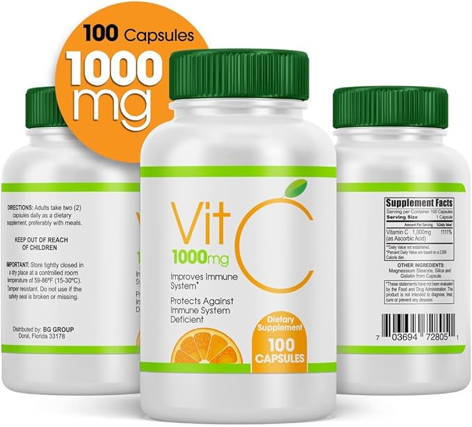 VIT C, 100 Capsules, Dietary Supplement, Elevate Your Immunity with Vitamin C, Dietary Supplement (Pack of 2)