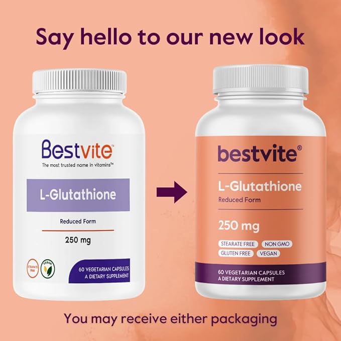 BESTVITE L-Glutathione 250mg (60 Vegetarian Capsules) - No Stearates - Vegan - Non GMO - Gluten Free