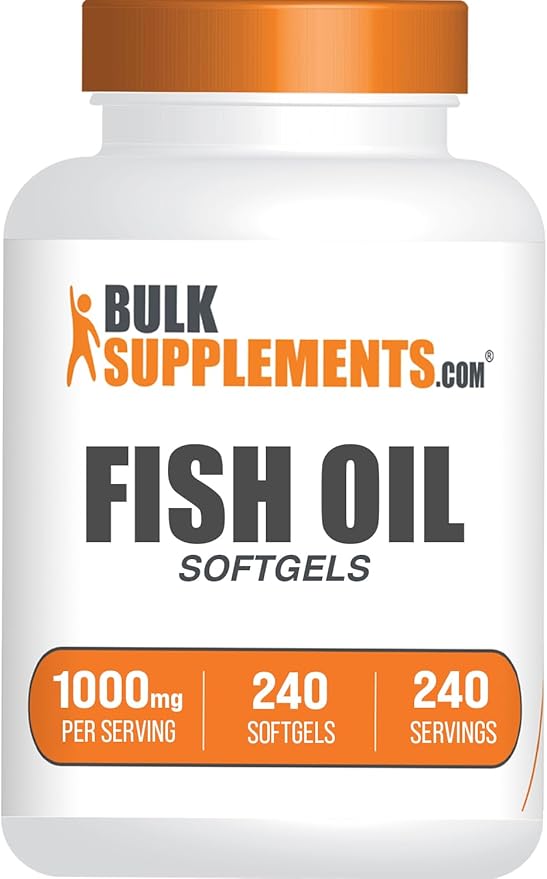 BulkSupplements.com Fish Oil 1000mg Softgels - Fish Oil Supplements, Omega 3 Supplements - Gluten Free, 1 Softgel per Serving, 240 Count (Pack of 1)