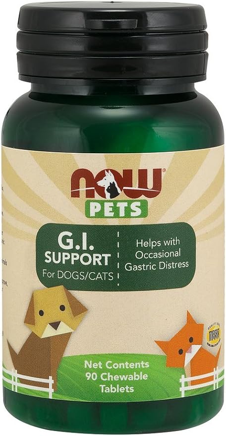 NOW Foods Pet Health, G.I. Support Supplement, Formulated for Cats & Dogs, NASC Certified, 90 Chewable Tablets