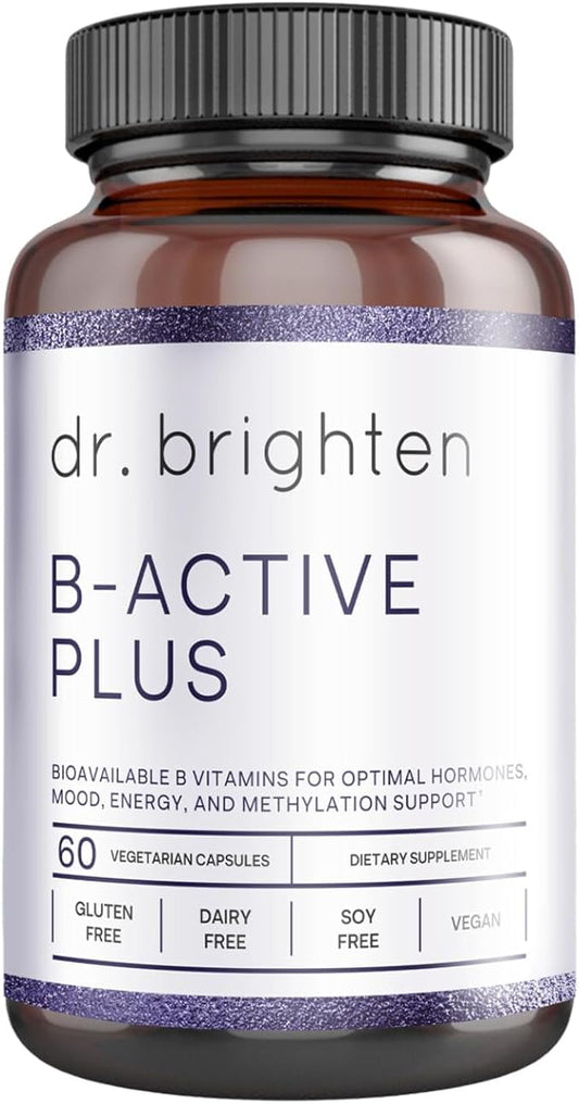 Dr. Brighten B-Active Plus — Vegan B Vitamin Supplement for Energy, Metabolism, Heart Health, Improved Memory — 60 Capsules