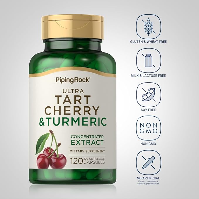 Piping Rock Turmeric and Tart Cherry Capsules | 120 Count | with Black Pepper Extract | Vegetarian, Non-GMO, Gluten Free Supplement