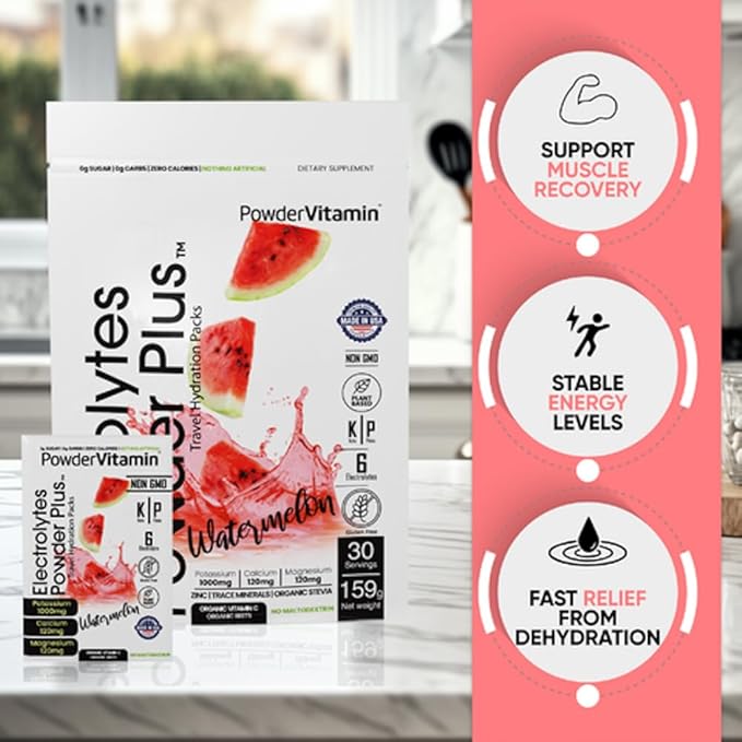 Electrolytes Powder Plus, Keto, Watermelon, Sugar Free, 1000mg Potassium, 120mg Calcium, 120mg Magnesium, Non-GMO, Zero Calories, 30 Hydration Packets