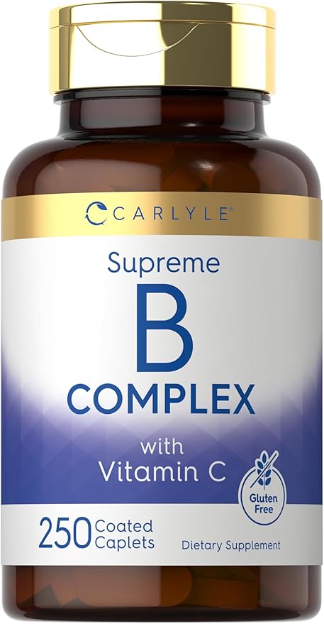 Carlyle Vitamin B Complex Plus Vitamin C | 250 Caplets | Vegetarian, Non-GMO and Gluten Free Supplement