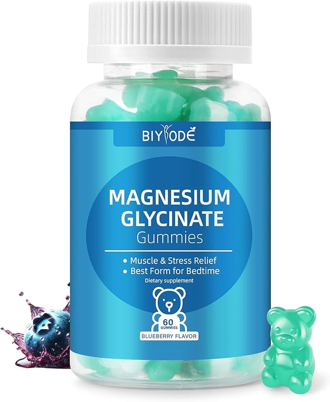 Magnesium Glycinate Gummies 2 Bottles, Sugar-Free for Adults & Kids, Best Magnesium Gummies for Sleep, Stress & Muscle Relief, Supports Bone & Nerve Health, Vegan, Pectin-Based, Blueberry Flavor