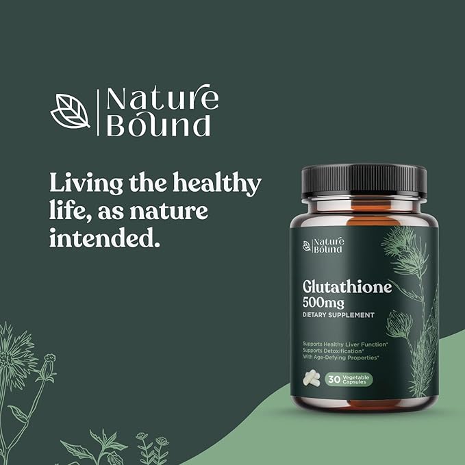 Pure Glutathione Supplement 500 mg GSH - Pure Skin Whitening Pills Natural Antioxidant with Milk Thistle Extract Silymarin Liver Health Alpha Lipoic Acid Amino - 30 Veg Capsules by Nature Bound