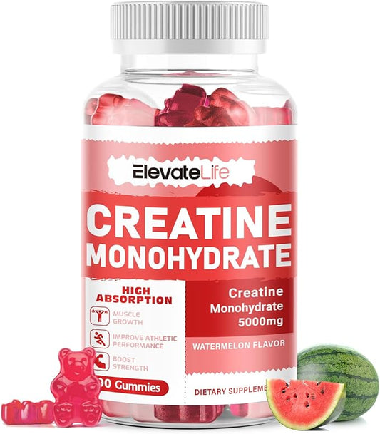 Creatine Monohydrate Gummies 5000mg for Men & Women, Chewables Creatine Monohydrate for Muscle Strength, Muscle Builder, Energy Boost, Pre-Workout Supplement-90 WatermelonGummies