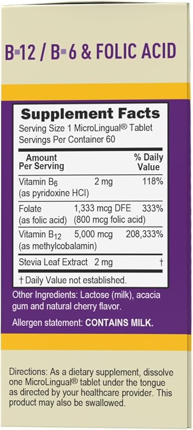 Superior Source No Shot Vitamin B12 Methylcobalamin (5000 mcg), B6, Folic Acid, Quick Dissolve Sublingual Tablets, 60 Ct, Increase Energy, Healthy Heart, Boost Metabolism, Stress Support, Non-GMO