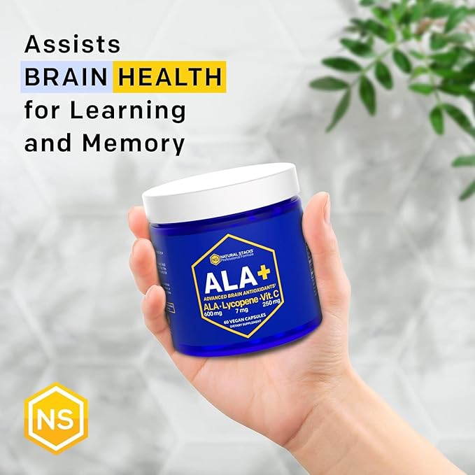 NATURAL STACKS Alpha Lipoic Acid 600mg w/Lycopene and Vitamin C - Supplement for Immunity & Cellular Function - Supplement for Brain Health
