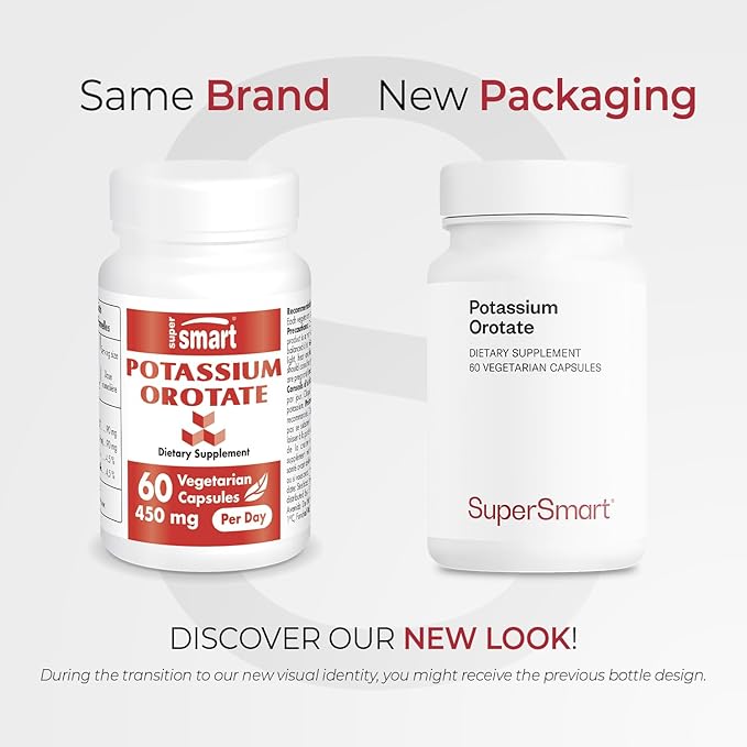 Supersmart - Potassium Orotate 450 mg Per Day - Helps Maintain Body Acid-Base Balance - May Support Nerve Transmission & Heart Health | Non-GMO & Gluten Free - 60 Vegetarian Capsules
