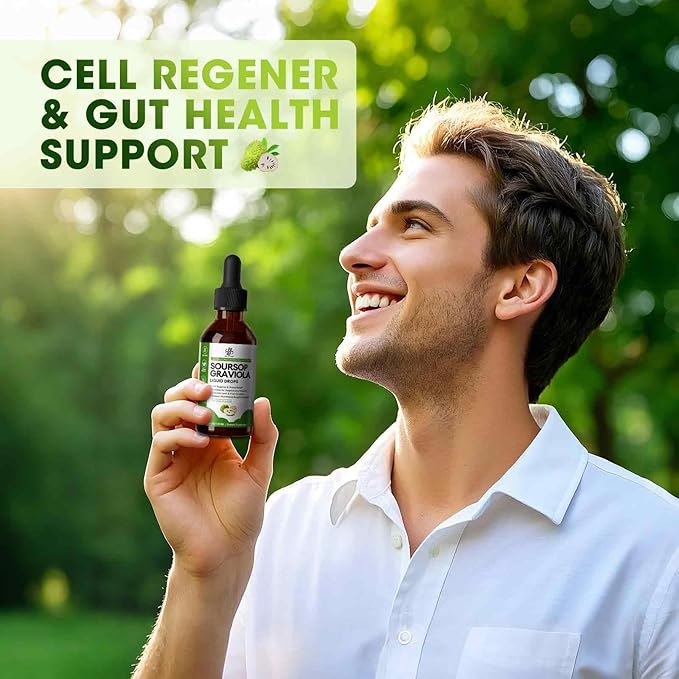Soursop Graviola Liquid Drop for Cell Support & Regeneration, Immune System and Gut Health Support, Soursop Bitters Liquid, Herbal Goodness, Sugar/Gluten Free, Natural Flavor, 4 Fl Oz