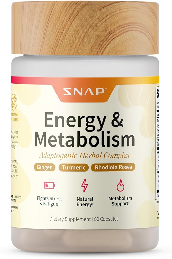 Metabolism and Natural Energy Supplements for Fatigue, Stress Relief, Energy Booster & Better Mood, Energy Pills for Women & Men, Ginger, Turmeric, Rhodiola Rosea, 60 Capsules