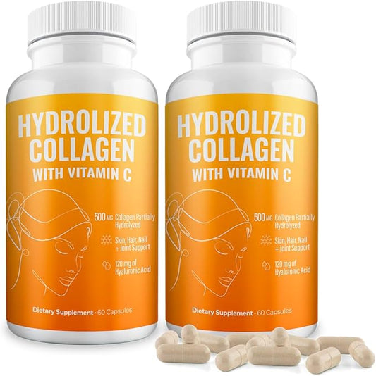 Aura Vitamin Hydrolyzed Collagen with Vitamin C Capsules 500mg Great Energy | Skin, Hair and Nail Support | Hyaluronic Acid Pills - 60ct (2)